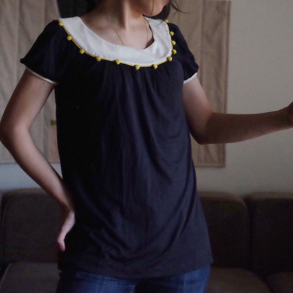 BCBG Two-Tone Round Neck Top